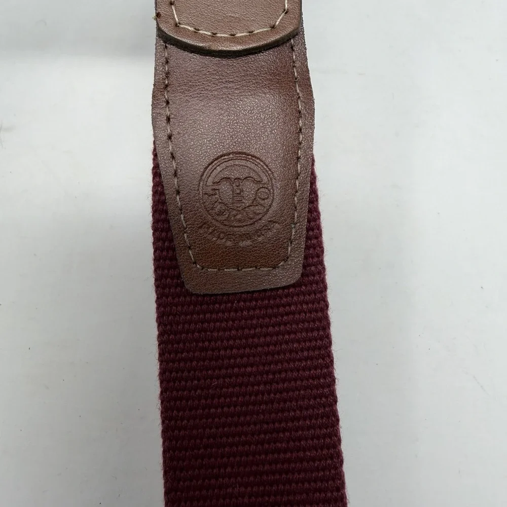 Vtg Torino Belt Mens 44 Maroon Canvas Web Brown Leather Accents‎ Preppy Golf